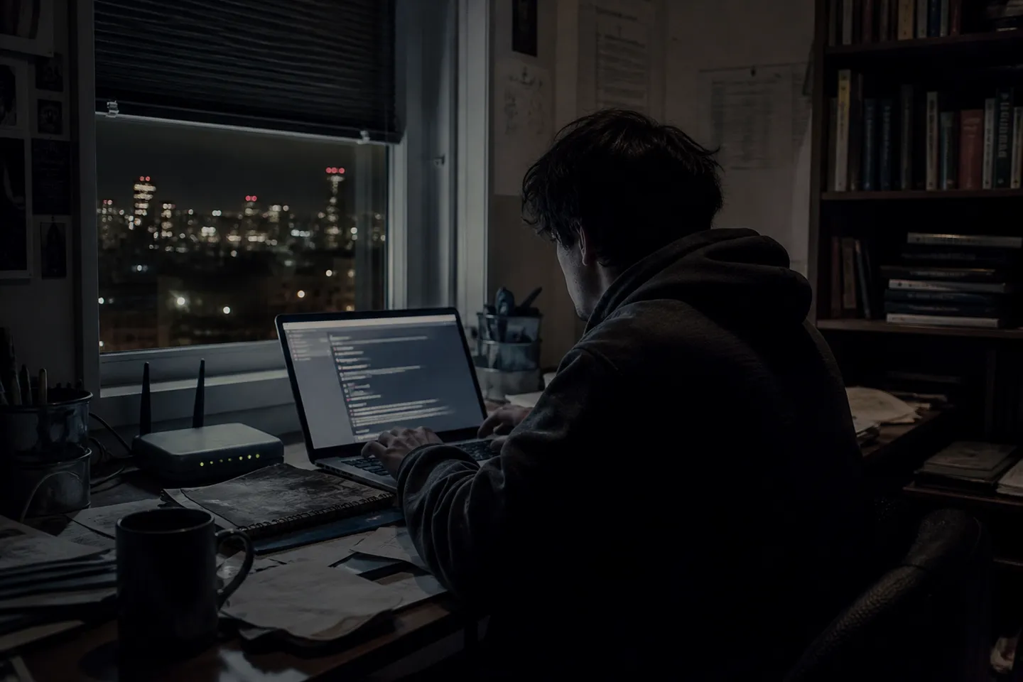 A user carefully adjusting Tor Browser settings in a cozy workspace.