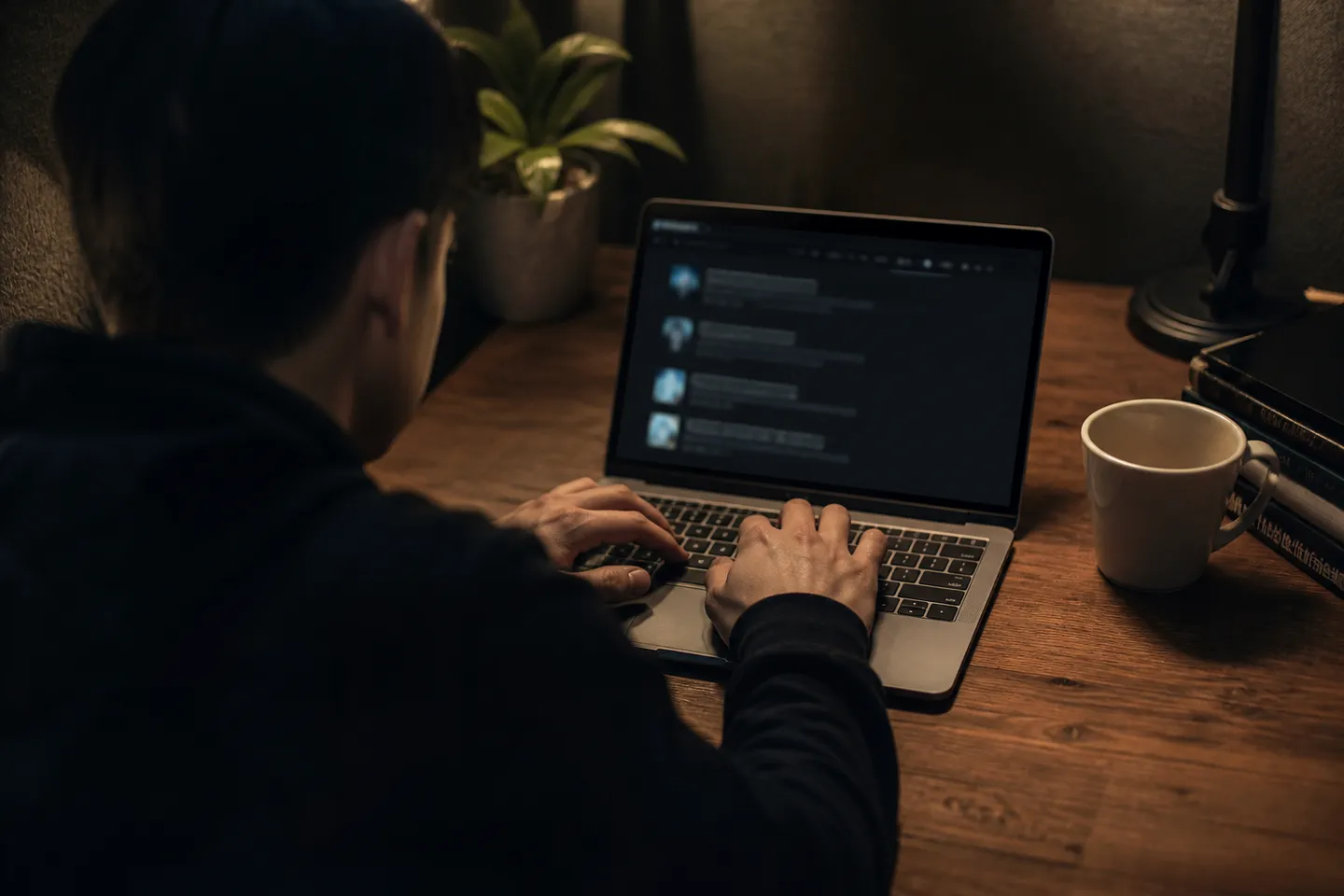 A user is researching various dark web resources on a laptop.