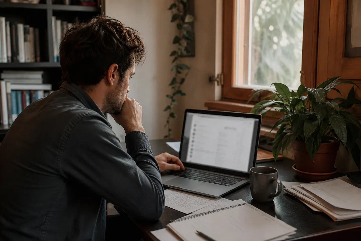 A user explores a laptop showcasing a list of onion websites in a home office.