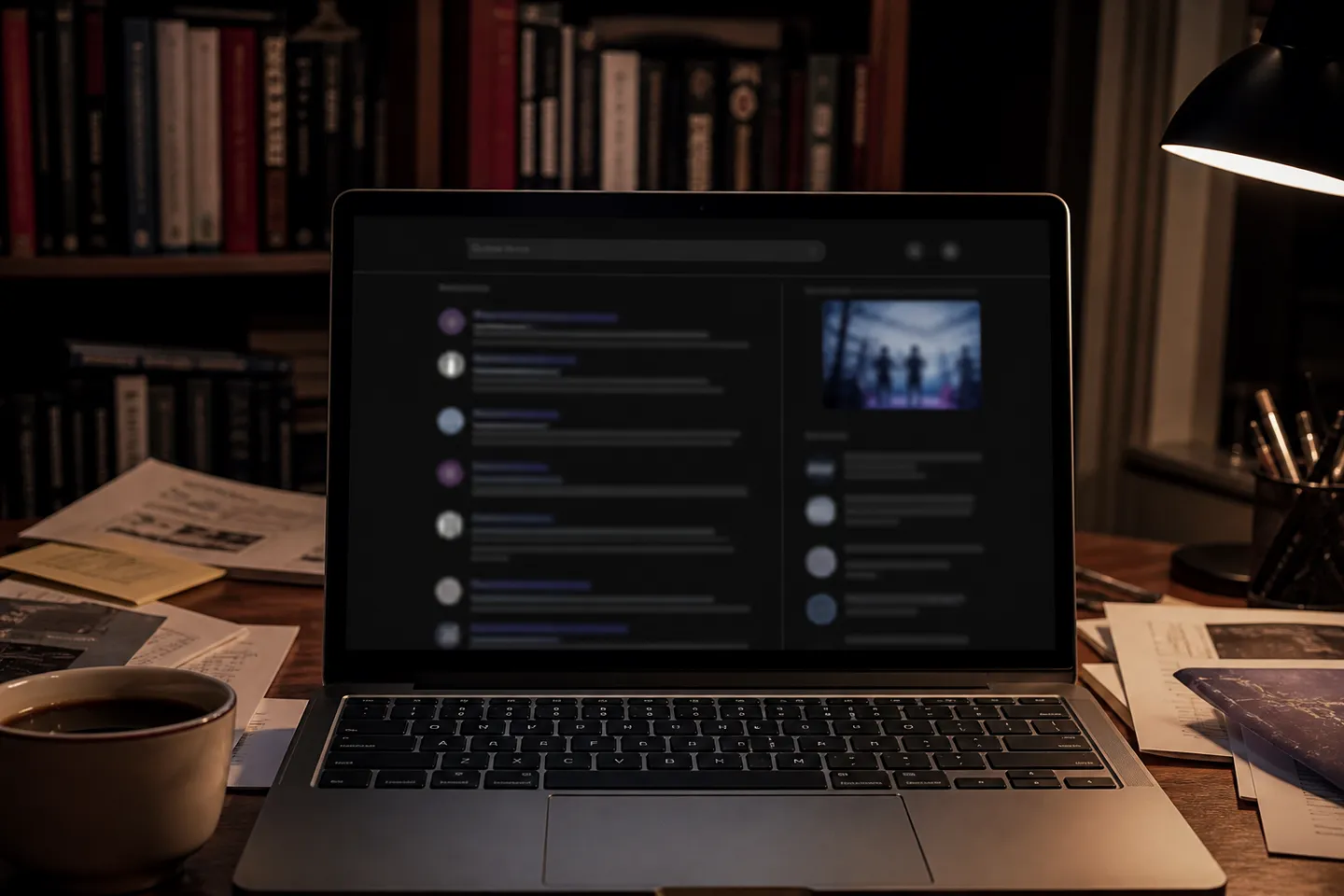 A person explores the Torch dark web search engine on their laptop in a cozy study.