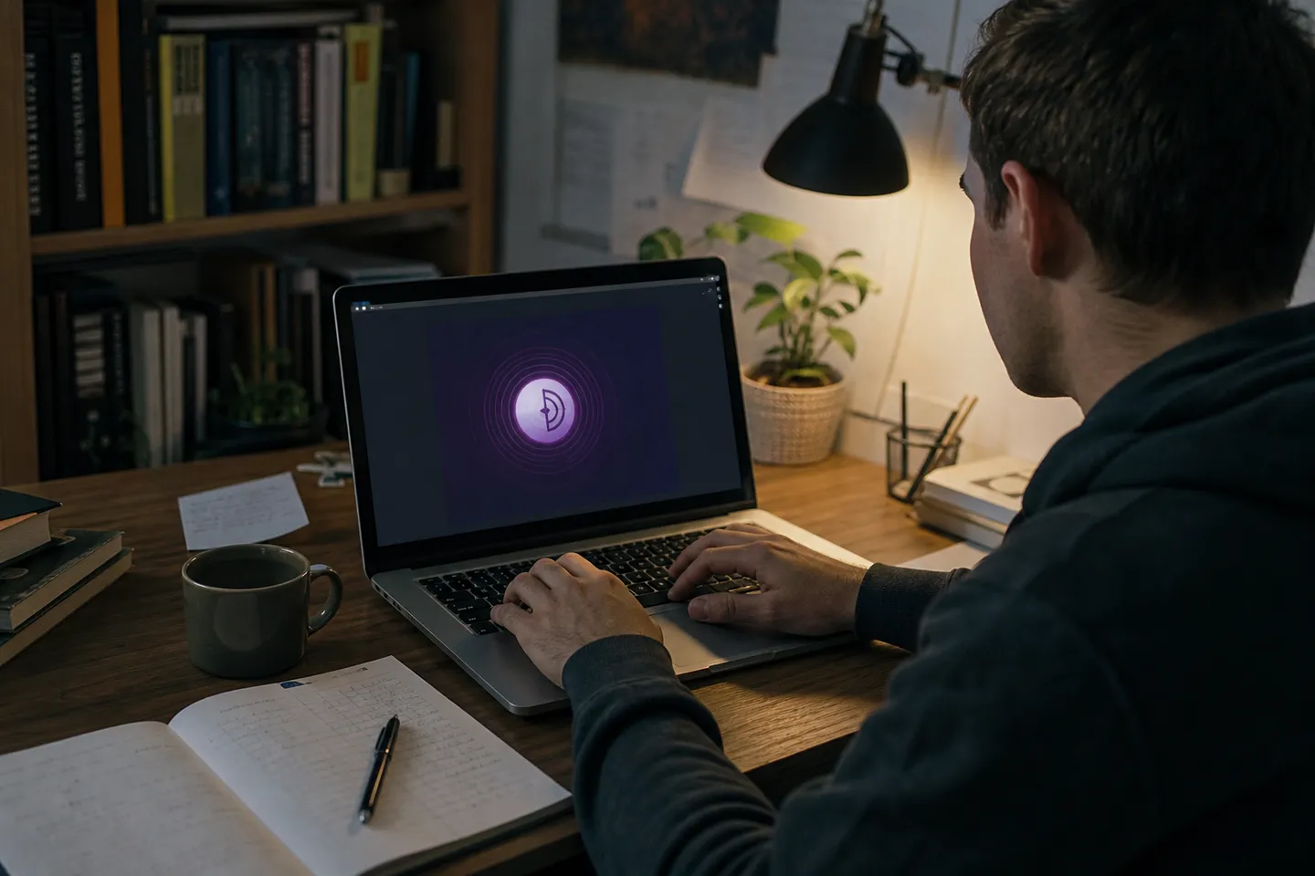 A user immersed in exploring the Tor Browser in their home office.